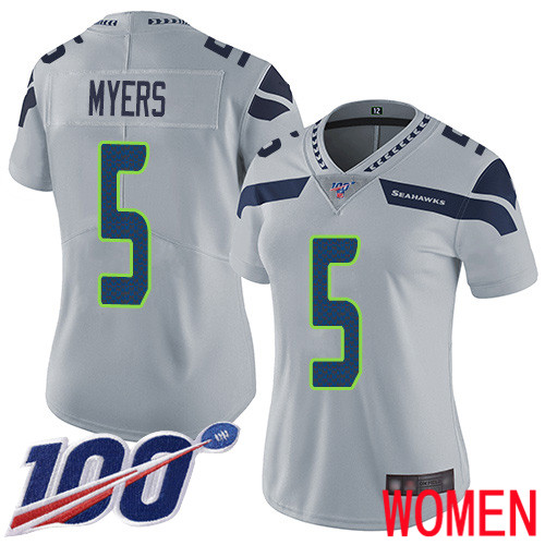 Seattle Seahawks Limited Grey Women Jason Myers Alternate Jersey NFL Football #5 100th Season Vapor Untouchable->women nfl jersey->Women Jersey